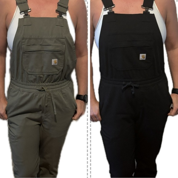 Carhartt Women's Black and Army Green Denim Overalls - Picture 1 of 10